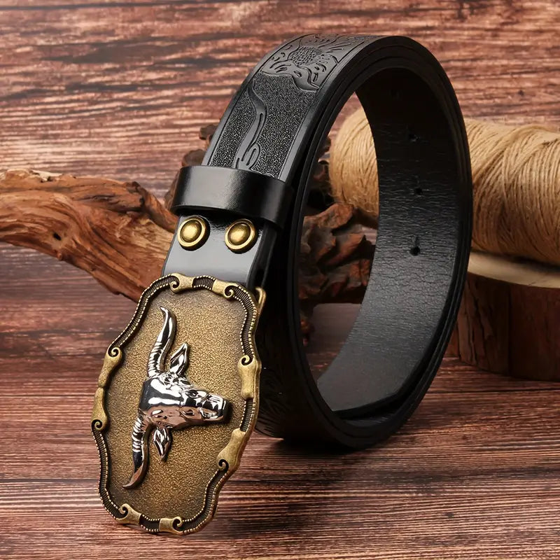 Retro bull head buckle belt