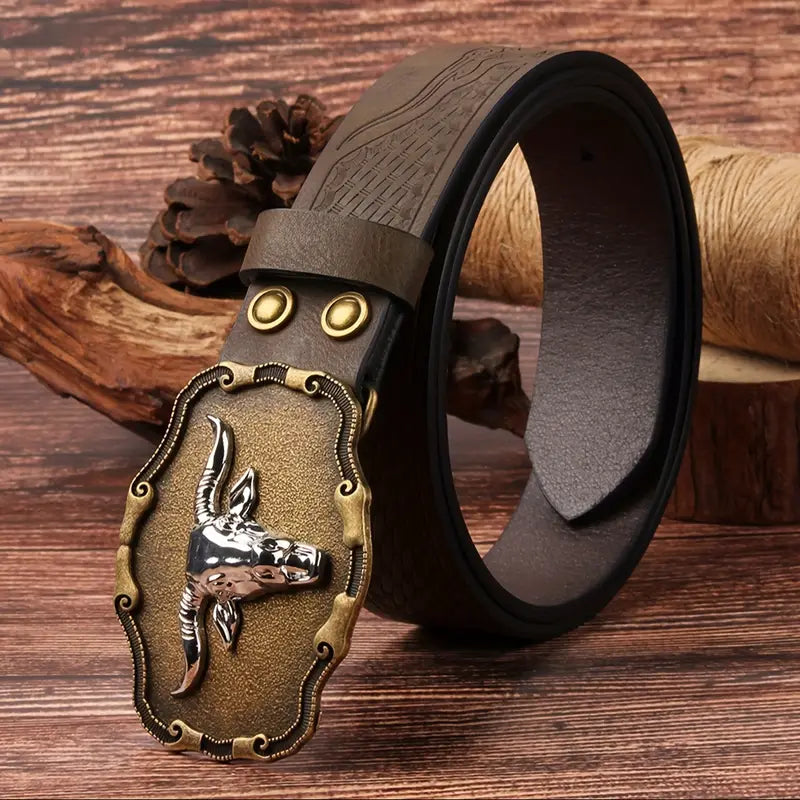 Retro bull head buckle belt