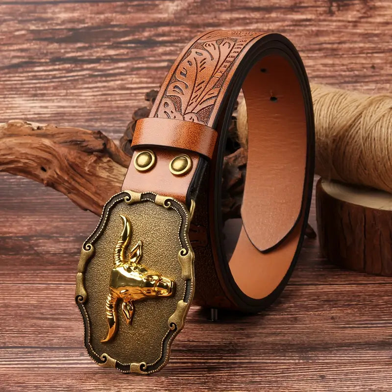 Retro bull head buckle belt
