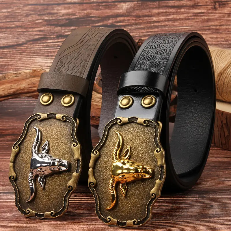 Retro bull head buckle belt
