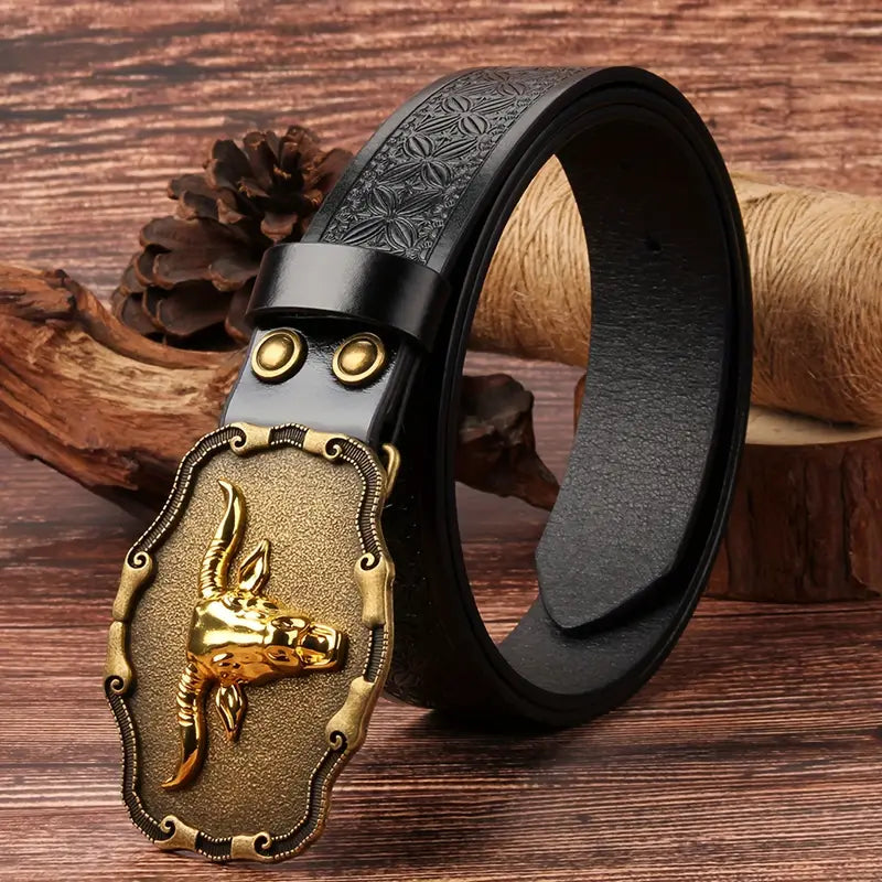 Retro bull head buckle belt