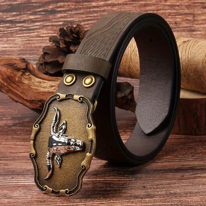 Retro bull head buckle belt